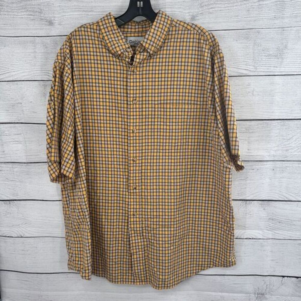 Carhartt Men's Yellow Plaid Button-Down Shirt Casual Workwear Cotton XL